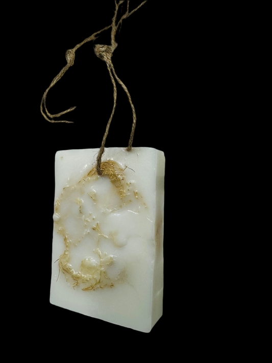 Scented Goat Milk Handcrafted Soap Bar with Loofah Scrub -hanging cord