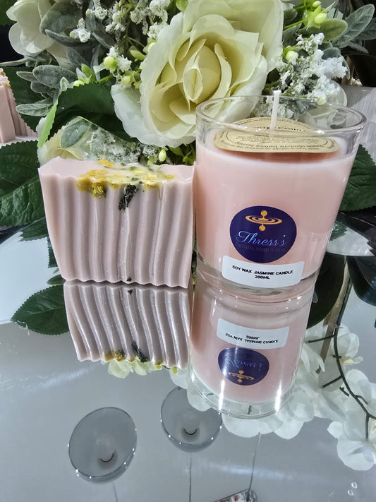 Jasmine soya wax scented candles with jasmine scent soap bar 200ml