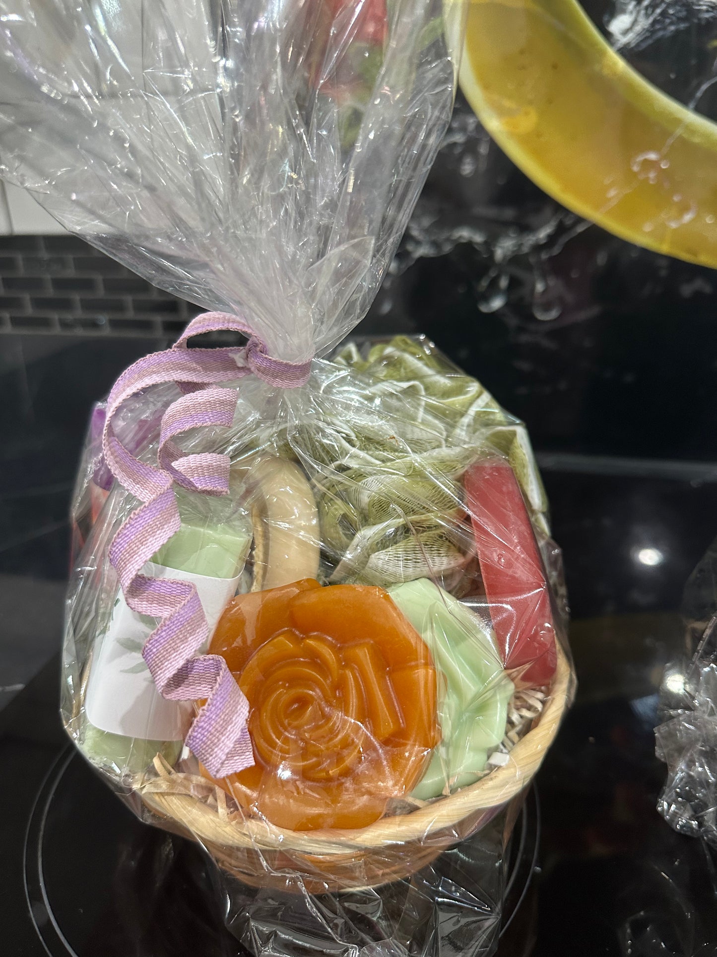 Gift Basket - six scented soaps with shower puff