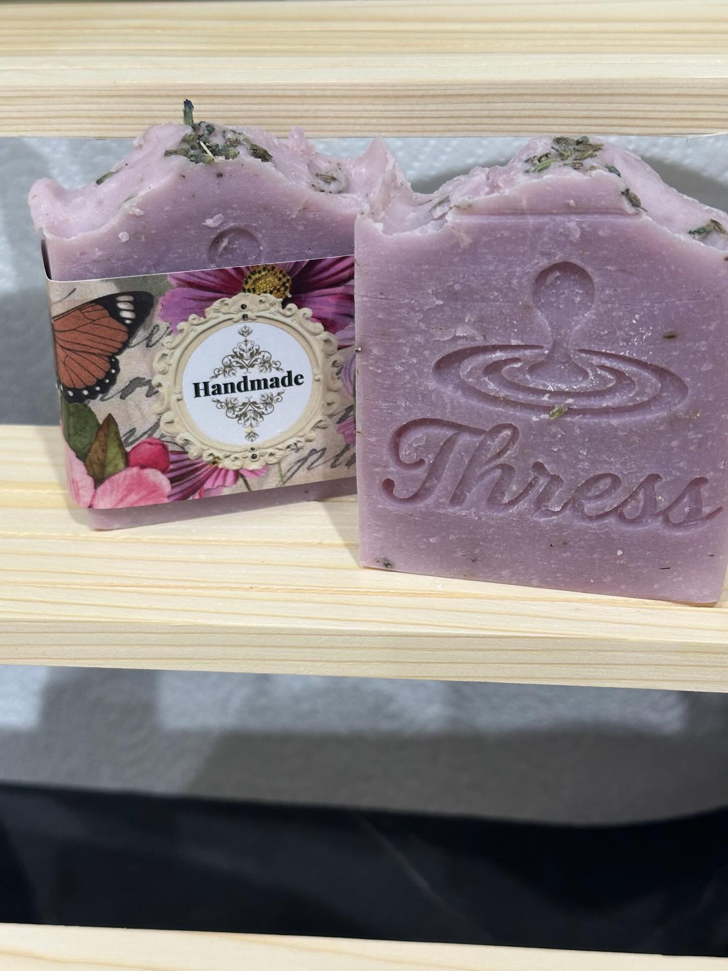 Handmade Lavender Cold Process Soap Bar crafted with care by Thress.co.uk This calming soap gently cleanses the skin while the soothing lavender scent helps promote relaxation. Perfect for daily use and suitable for most skin types