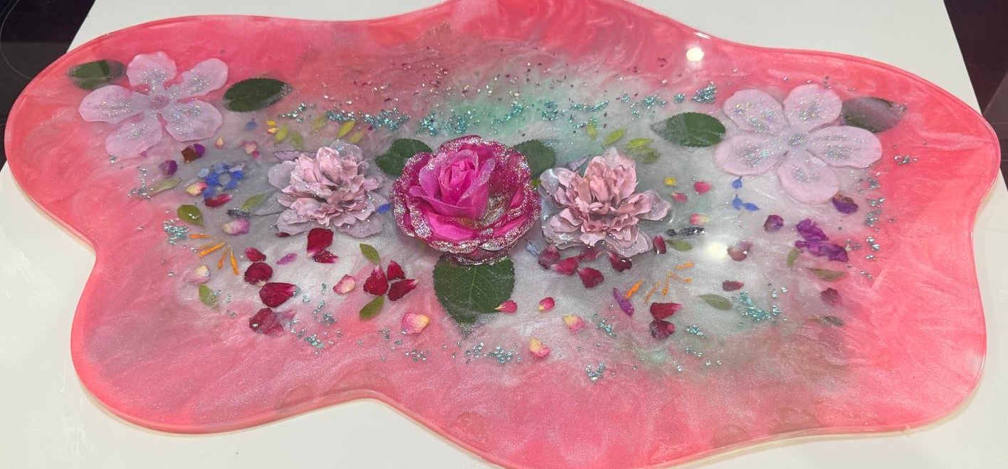 Pink Floral Resin Centerpiece – 24” x 16”