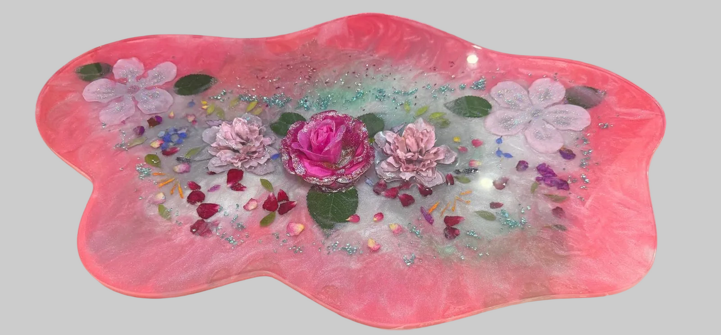 Pink Floral Resin Centerpiece – 24” x 16”