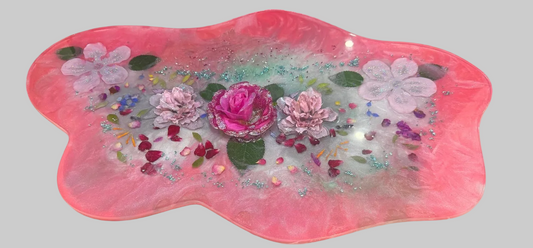 Pink Floral Resin Centerpiece – 24” x 16”