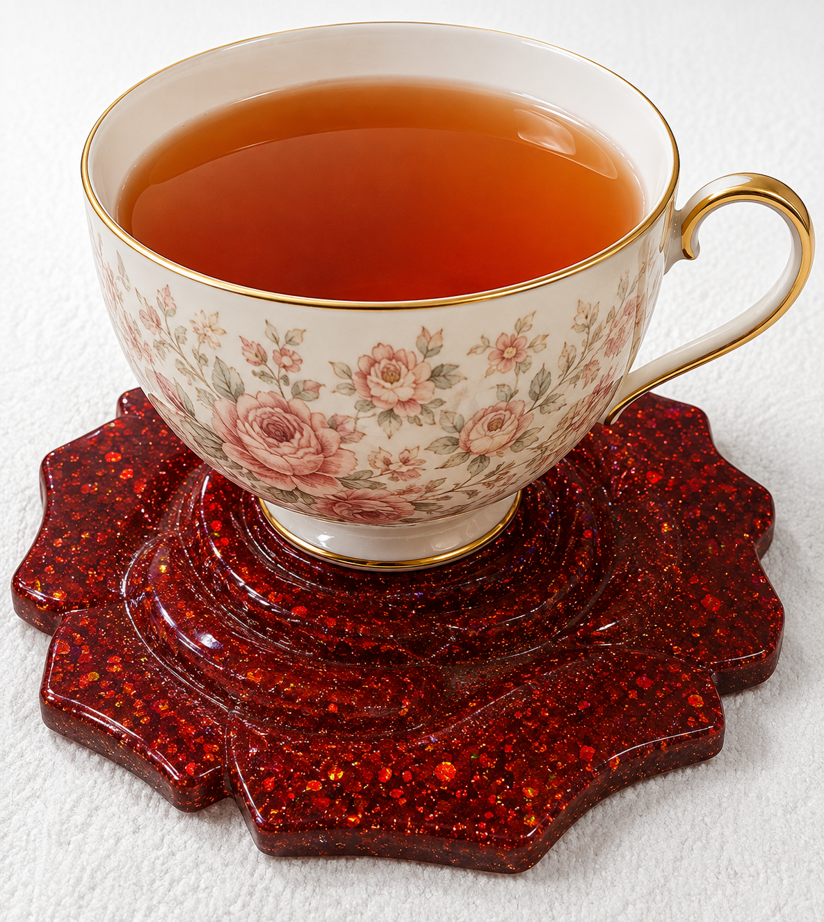 Luxury Red Glitter Rose Resin Coaster