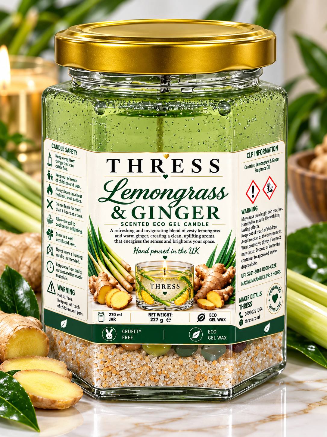 🌿 THRESS Lemongrass & Ginger Scented Eco Gel Candle 270ml