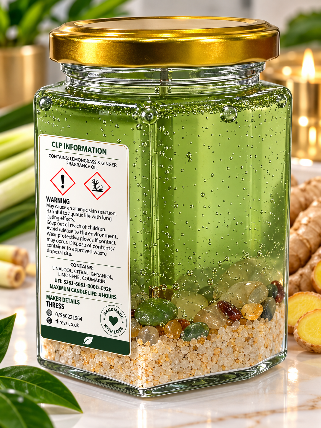 🌿 THRESS Lemongrass & Ginger Scented Eco Gel Candle 270ml